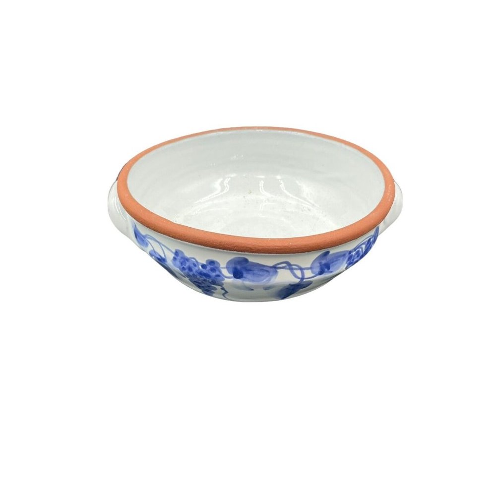 Vintage Portugal Blue and White Hand Painted Pottery Serving Bowl 2 Handles